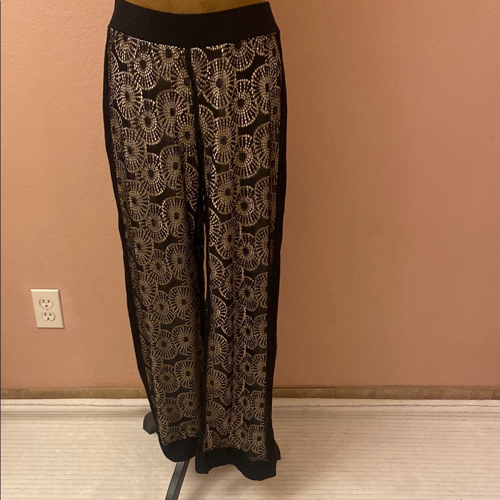 CARMEN Black and Beige Lace Wide-Leg Pants